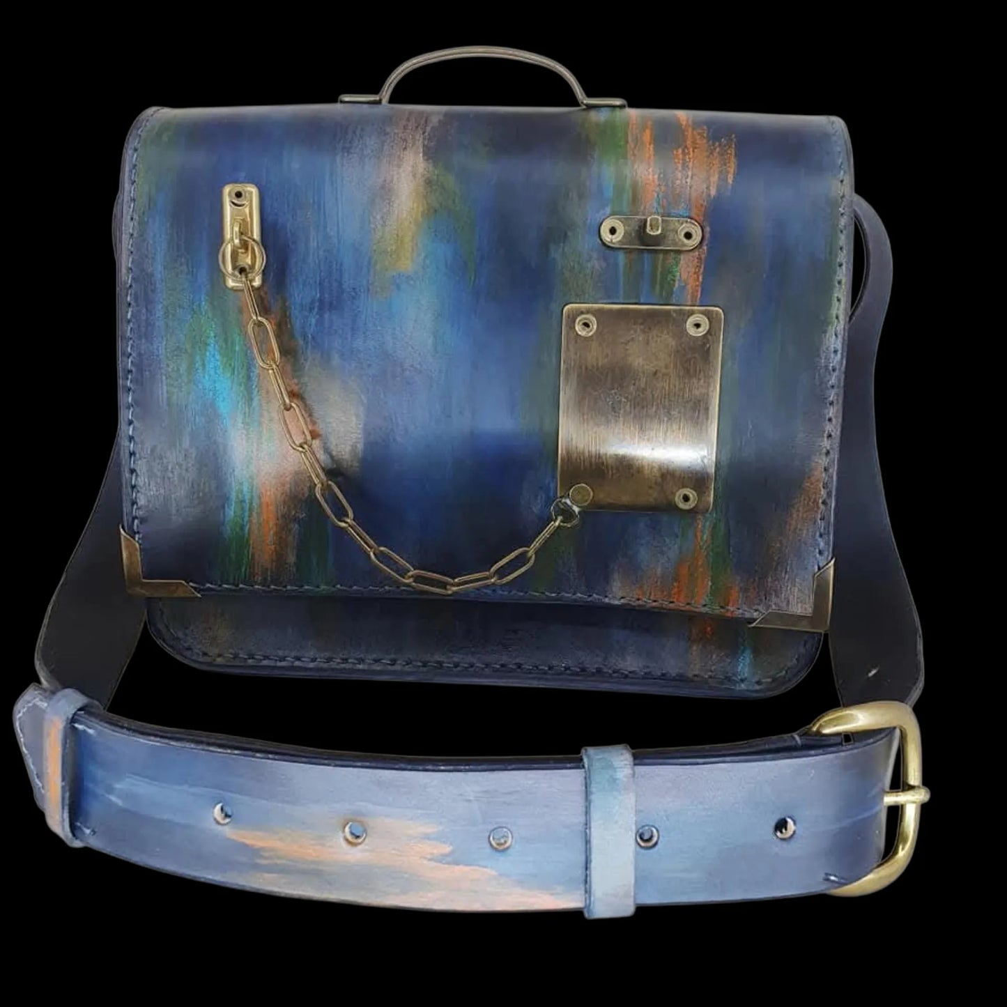 Handmade brown leather messenger bag with a belt closure - AG Design, Arad, Romania