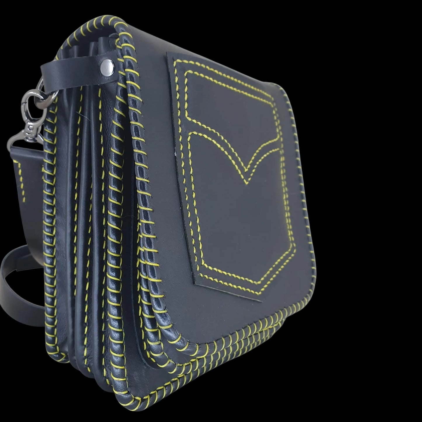 Handmade dark leather bag with an embossed initial and studs - AG Design, Arad, Romania