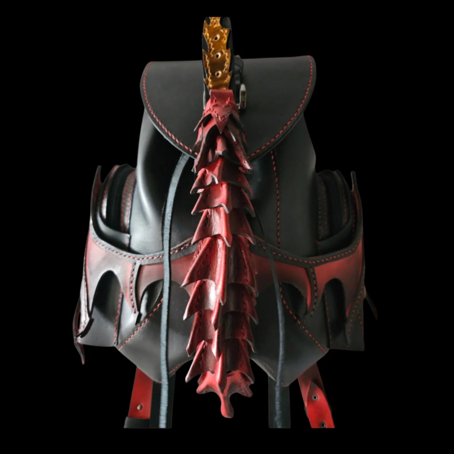 Handmade dark leather bag with colourful fringe and a painted figure - AG Design, Arad, Romania