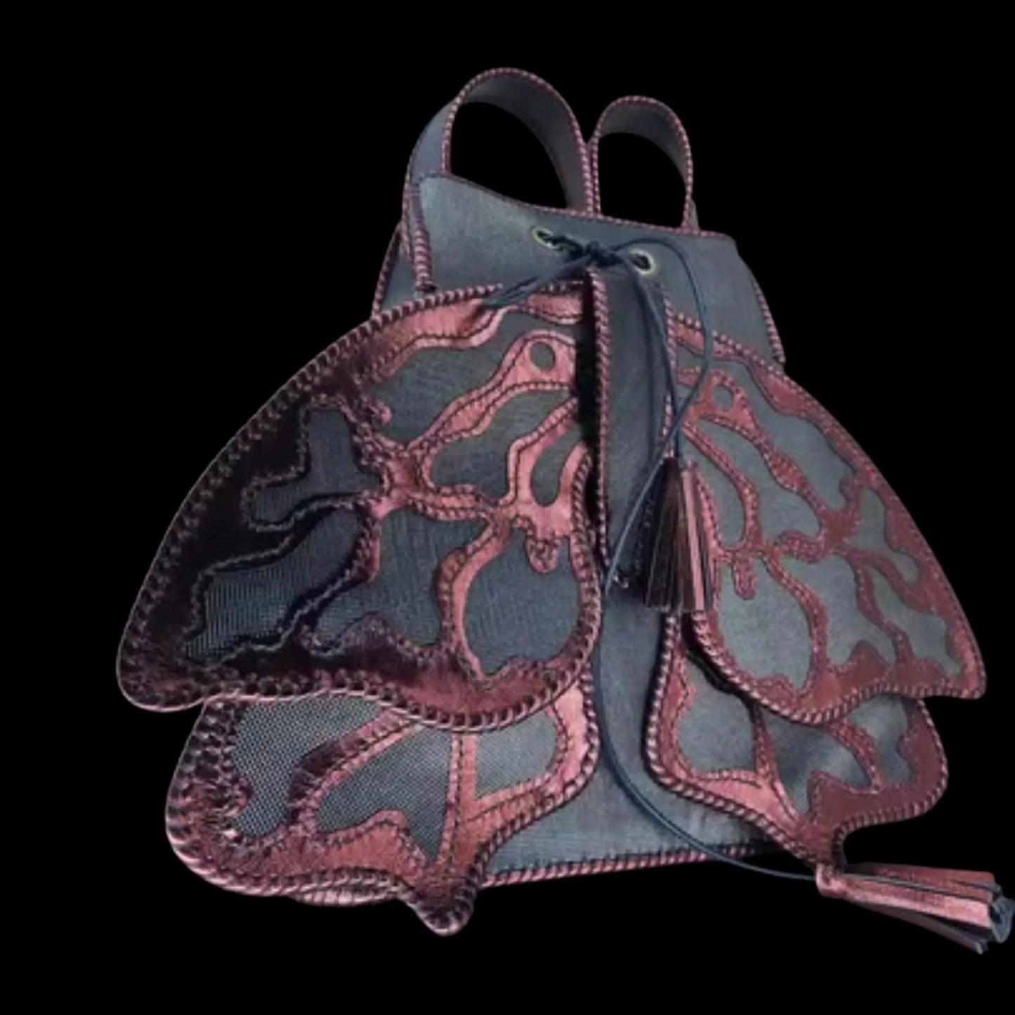 Handmade red leather bag with a sculpted moth - AG Design, Arad, Romania