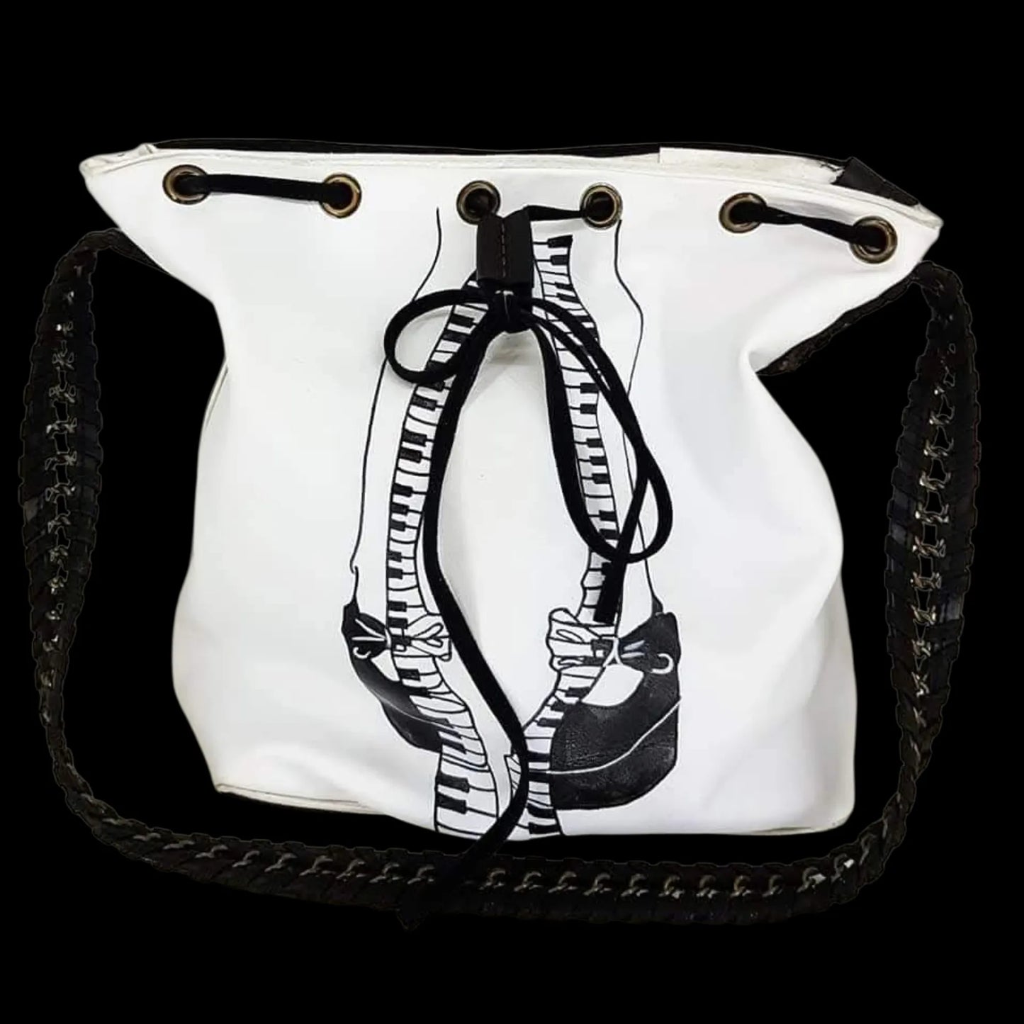 Handmade black leather bag with painted piano keys - AG Design, Arad, Romania