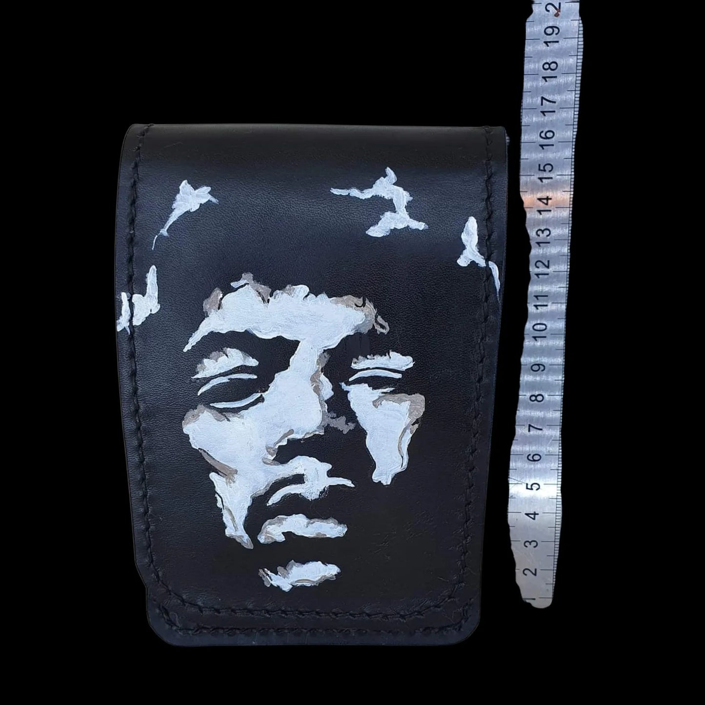 Handmade black leather bag with a painted musician portrait - AG Design, Arad, Romania