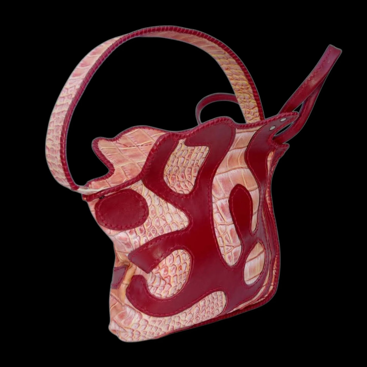 Handmade red leather bag with an abstract painted design - AG Design, Arad, Romania