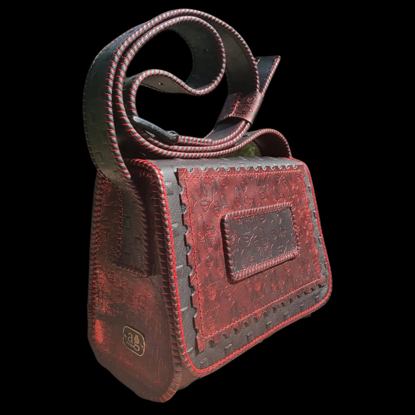 Handmade dark leather bag with a sculpted scroll top - AG Design, Arad, Romania