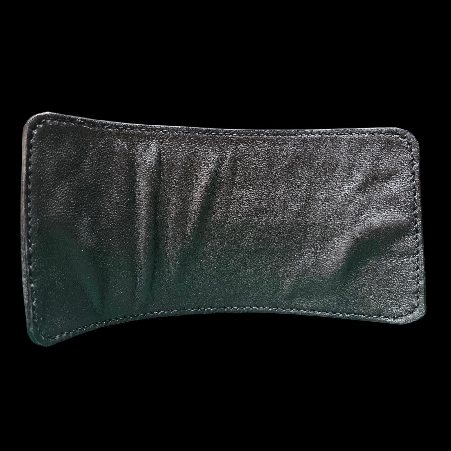 Handmade black leather cuff wallet with hidden zip pocket, shown against black - AG Design, Arad, Romania