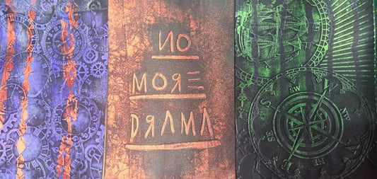 Three panels of embossed vegetable-tanned leather in violet, copper and green, worked by hand - AG Design, Arad, Romania
