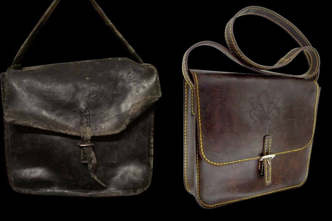 Hundred-year-old leather bag before and after hand restoration - AG Design, Arad, Romania