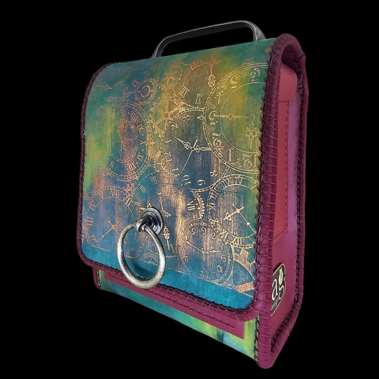Handmade colourful leather flap bag with a ring detail - AG Design, Arad, Romania