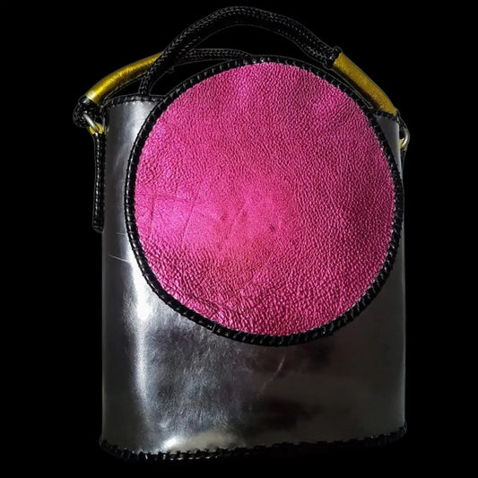 Handmade black leather bag with a magenta felt centre - AG Design, Arad, Romania