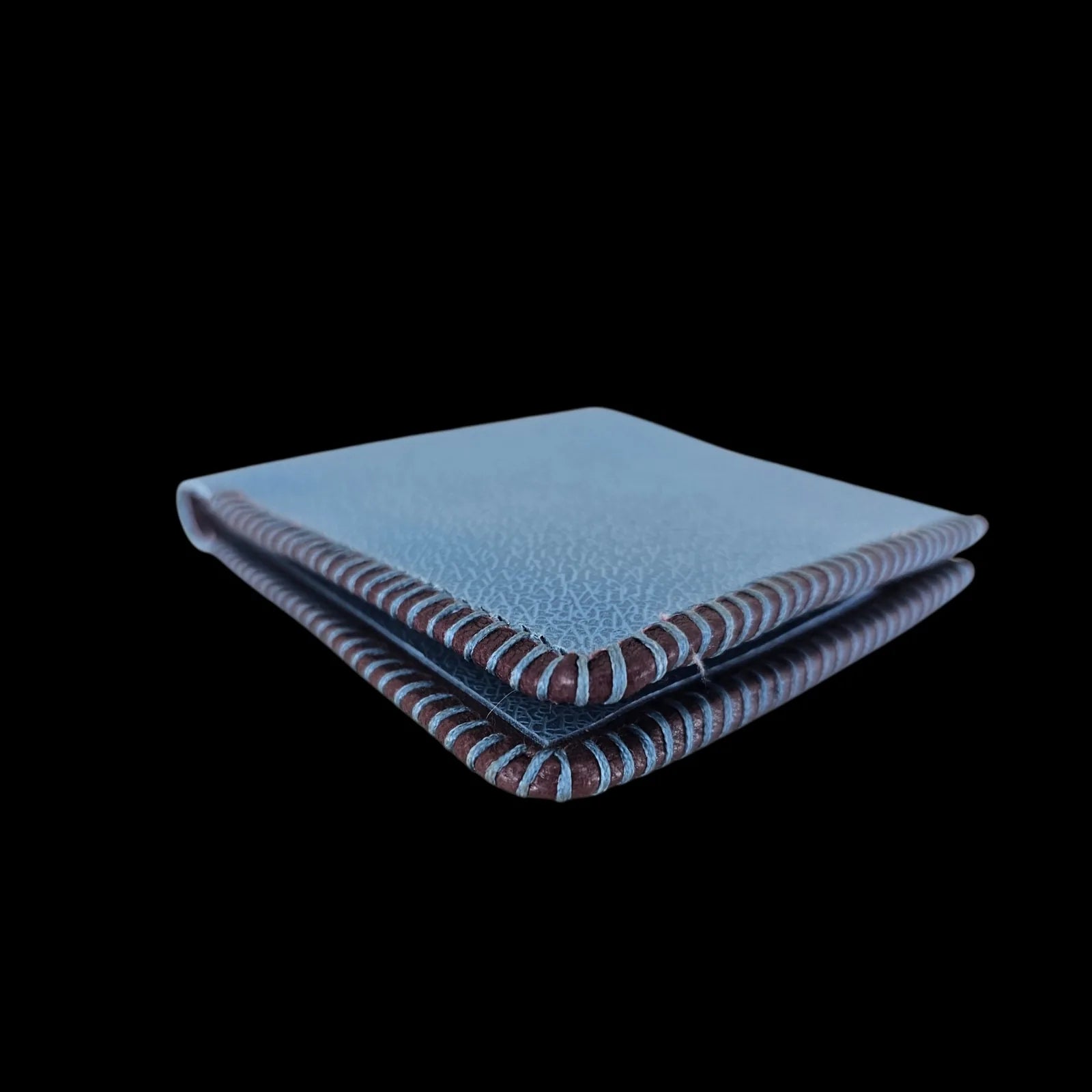 Handmade burgundy leather wallet with an embossed geometric texture in burgundy with light-blue accents - AG Design, Arad, Romania