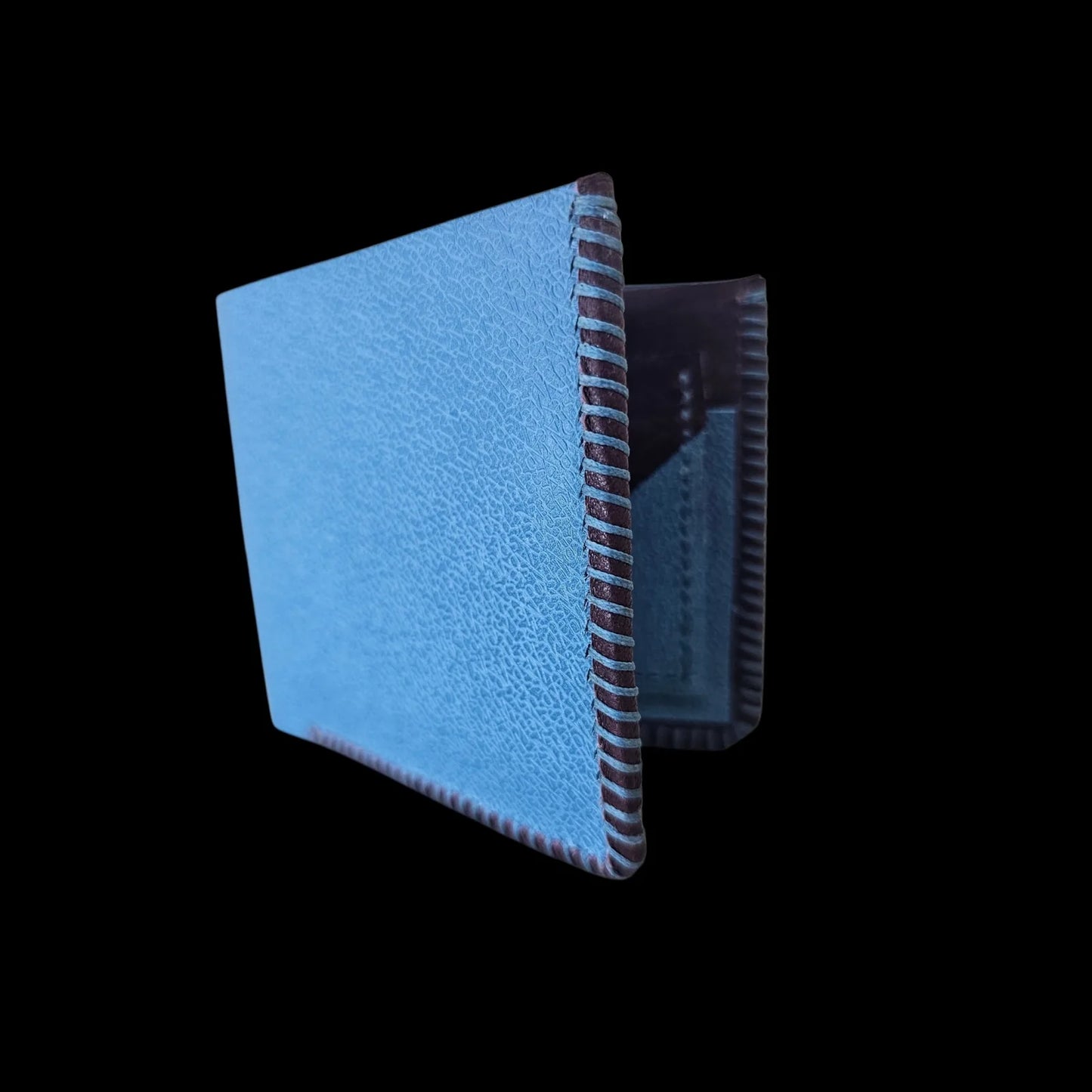 Handmade burgundy leather wallet with an embossed geometric texture in burgundy with light-blue accents - AG Design, Arad, Romania