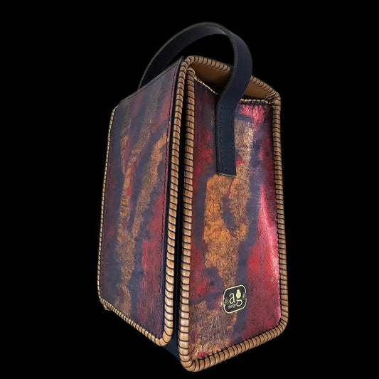Handmade brown-red leather bag with a zip - AG Design, Arad, Romania