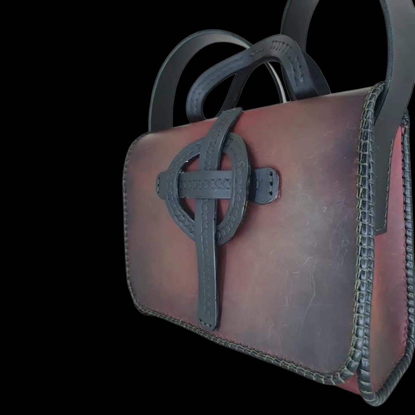 Handmade brown leather structured bag with a toggle - AG Design, Arad, Romania