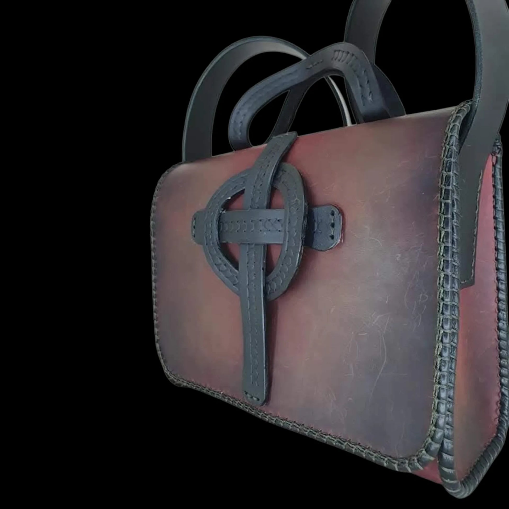 Handmade brown leather structured bag with a toggle - AG Design, Arad, Romania