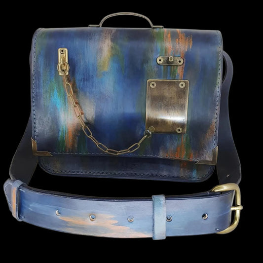 Handmade brown leather messenger bag with a belt closure - AG Design, Arad, Romania