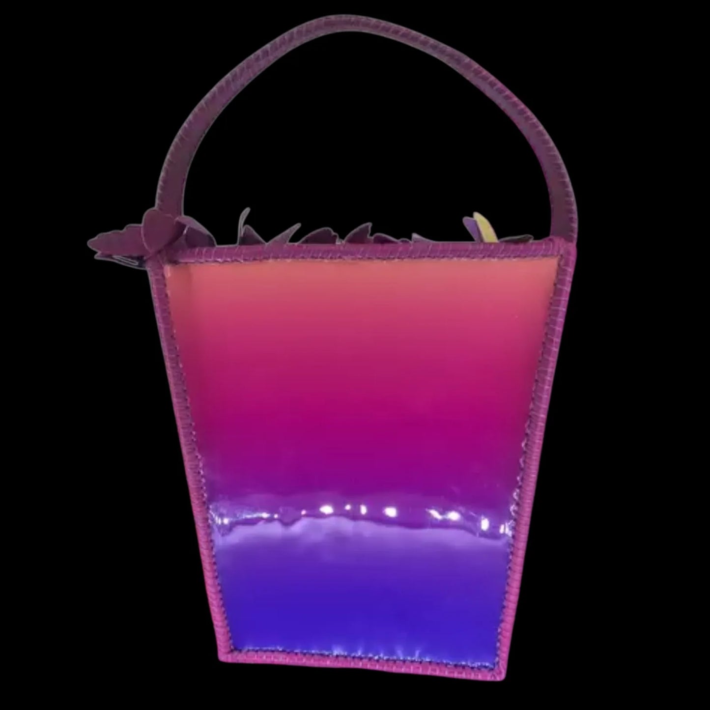 Handmade fuchsia leather shoulder bag with fuchsia and violet leather with applied 3D leather butterflies - AG Design, Arad, Romania