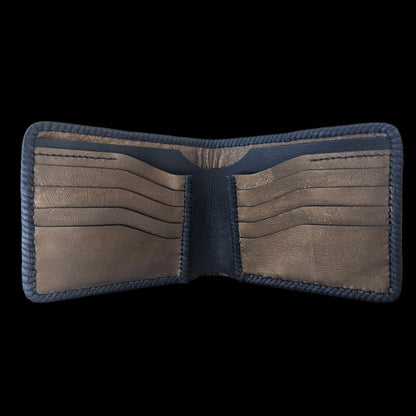 Handmade gold leather wallet with a metal medallion of Cucuteni neolithic spirals on bronze-gold leather - AG Design, Arad, Romania