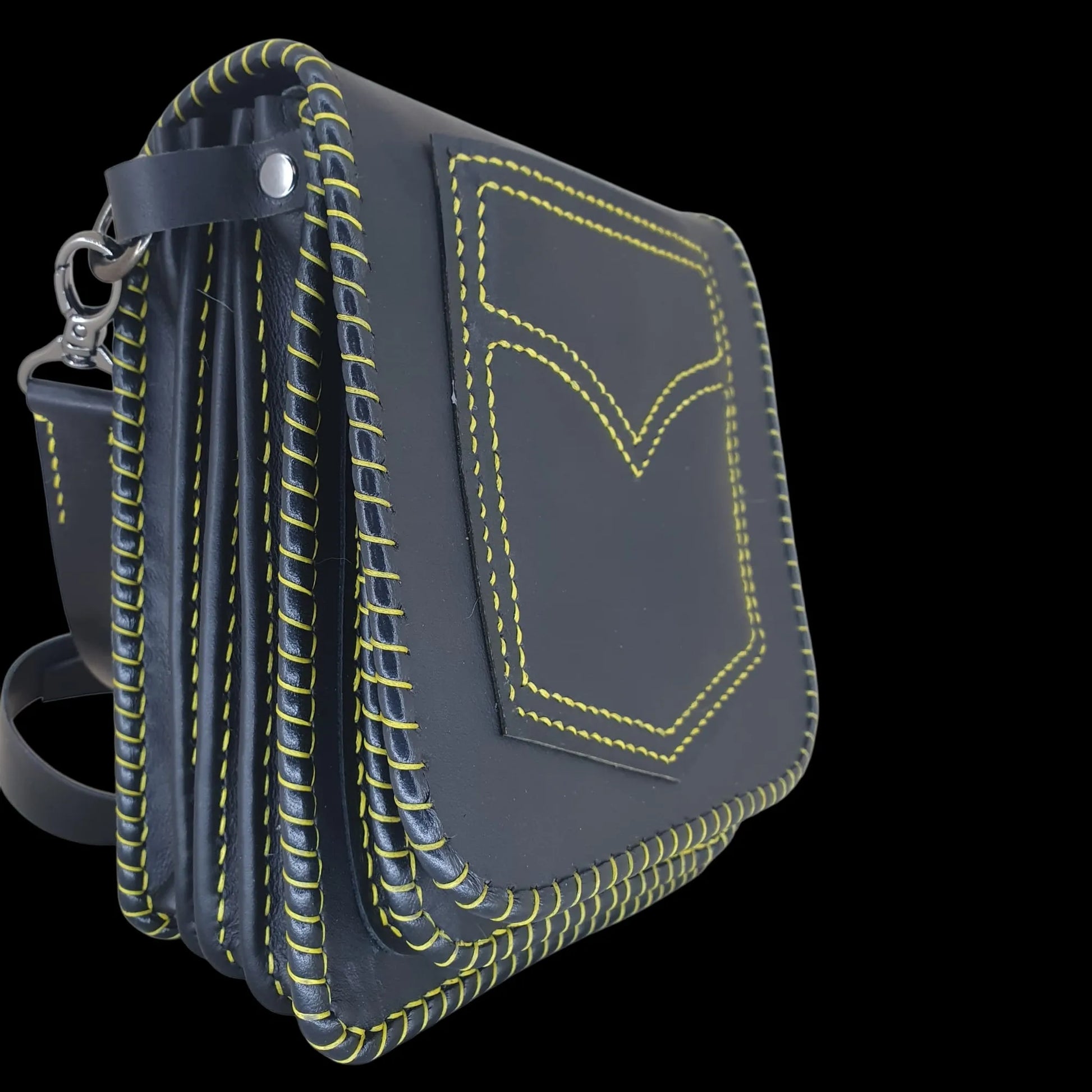 Handmade dark leather bag with an embossed initial and studs - AG Design, Arad, Romania
