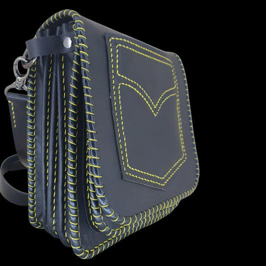 Handmade dark leather bag with an embossed initial and studs - AG Design, Arad, Romania
