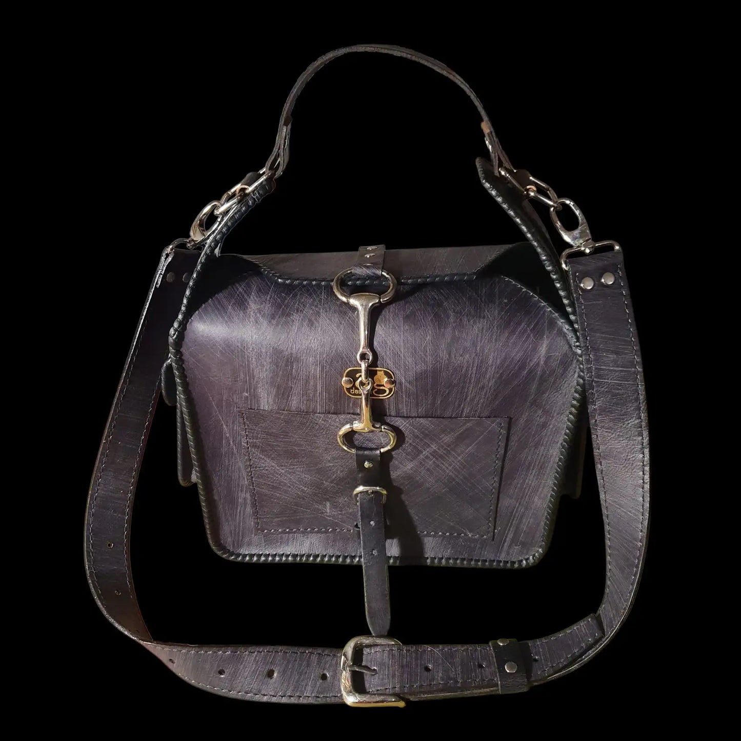 Handmade dark leather bag with a metal clasp - AG Design, Arad, Romania