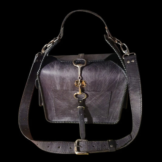 Handmade dark leather bag with a metal clasp - AG Design, Arad, Romania