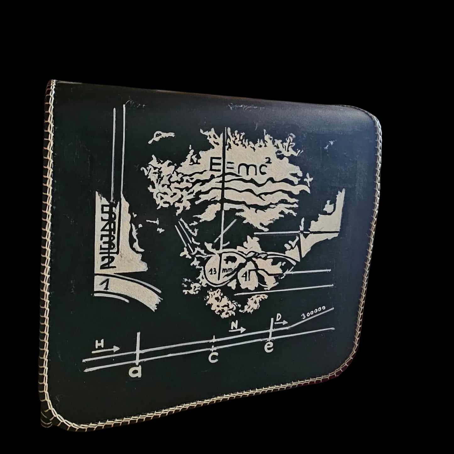 Handmade dark leather bag with a painted bearded face - AG Design, Arad, Romania
