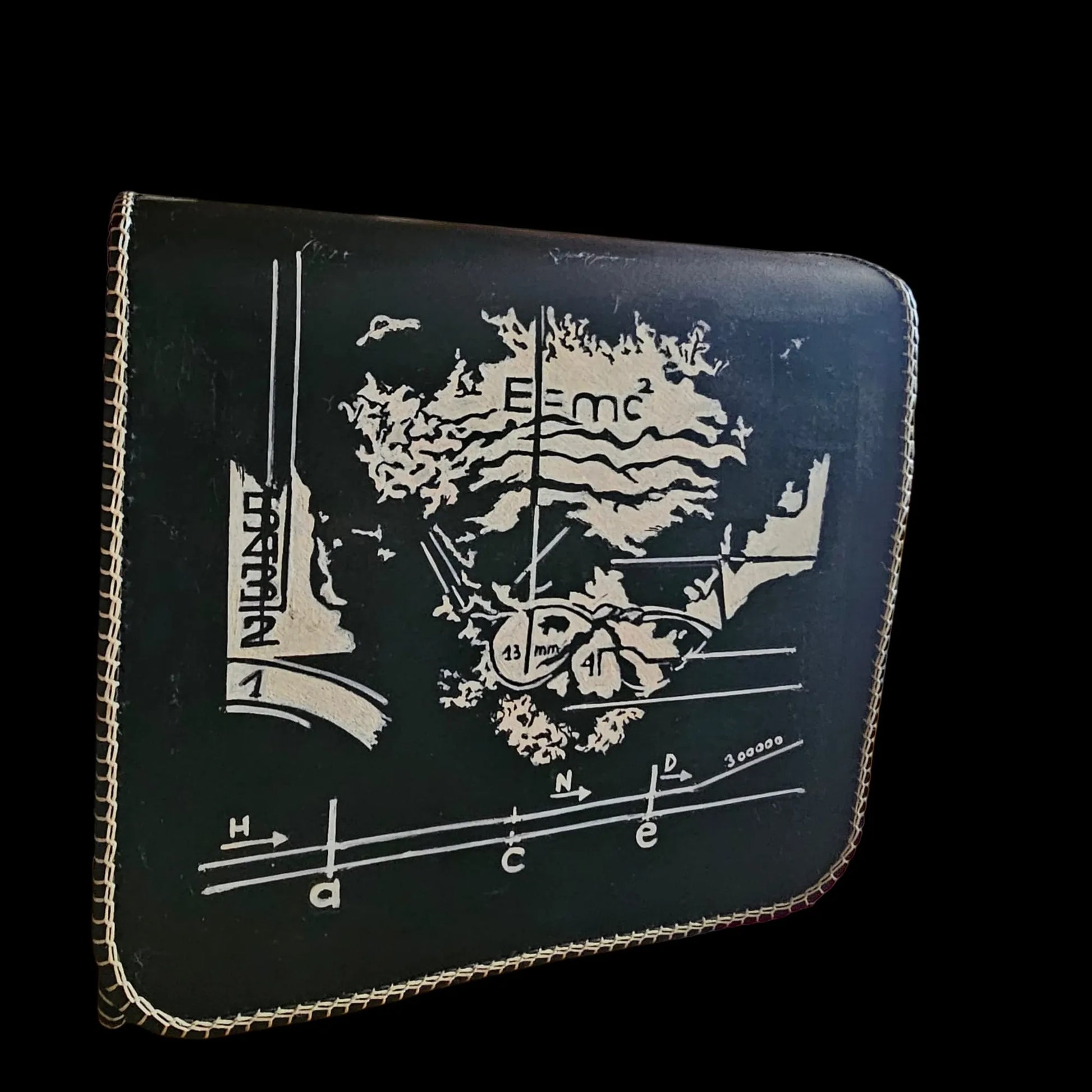 Handmade dark leather bag with a painted bearded face - AG Design, Arad, Romania