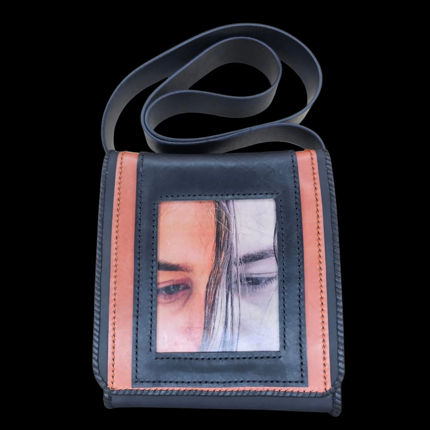 Handmade dark leather bag with a painted face panel - AG Design, Arad, Romania