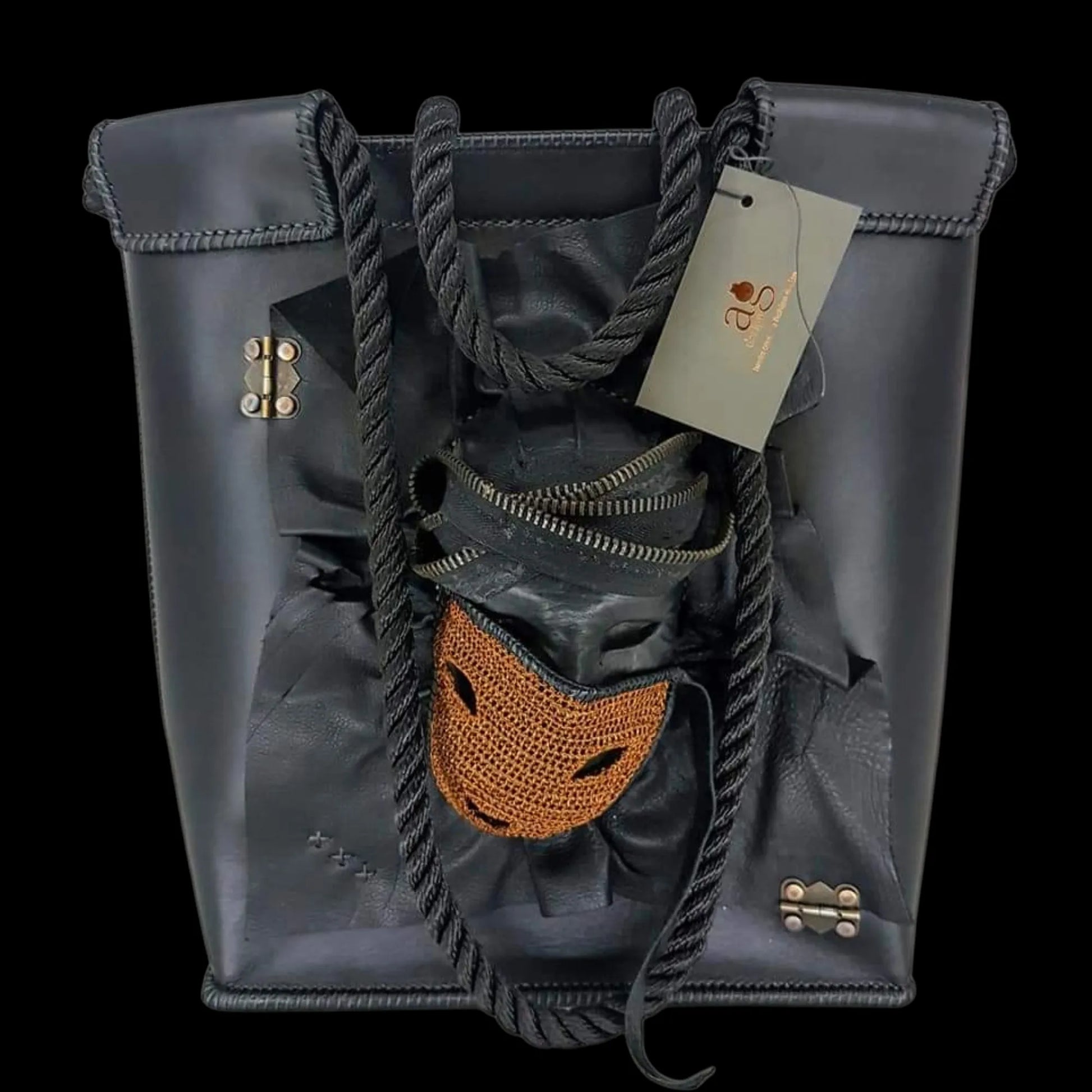 Handmade grey leather bag with a sculpted face - AG Design, Arad, Romania