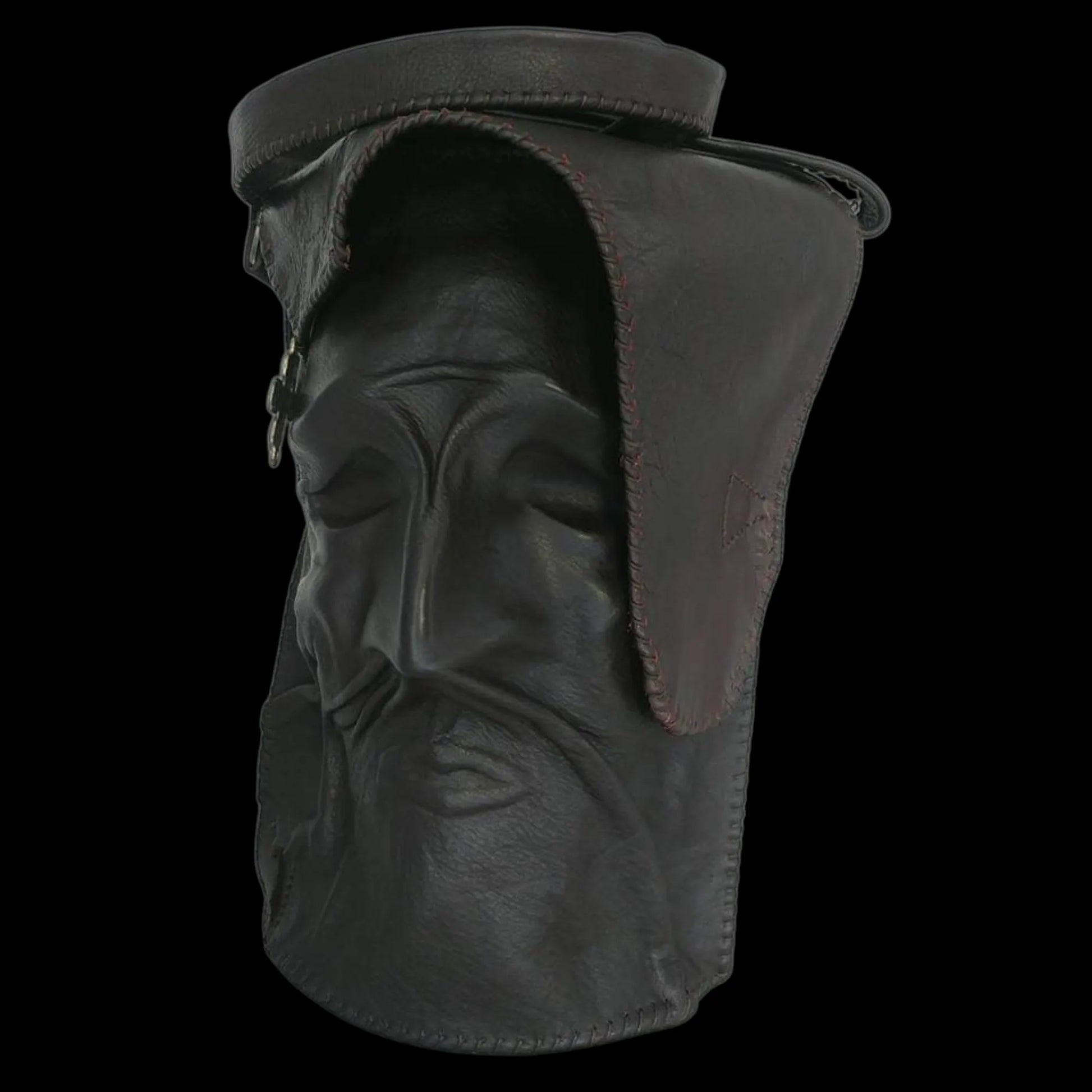 Handmade grey leather bag with a sculpted face in relief - AG Design, Arad, Romania