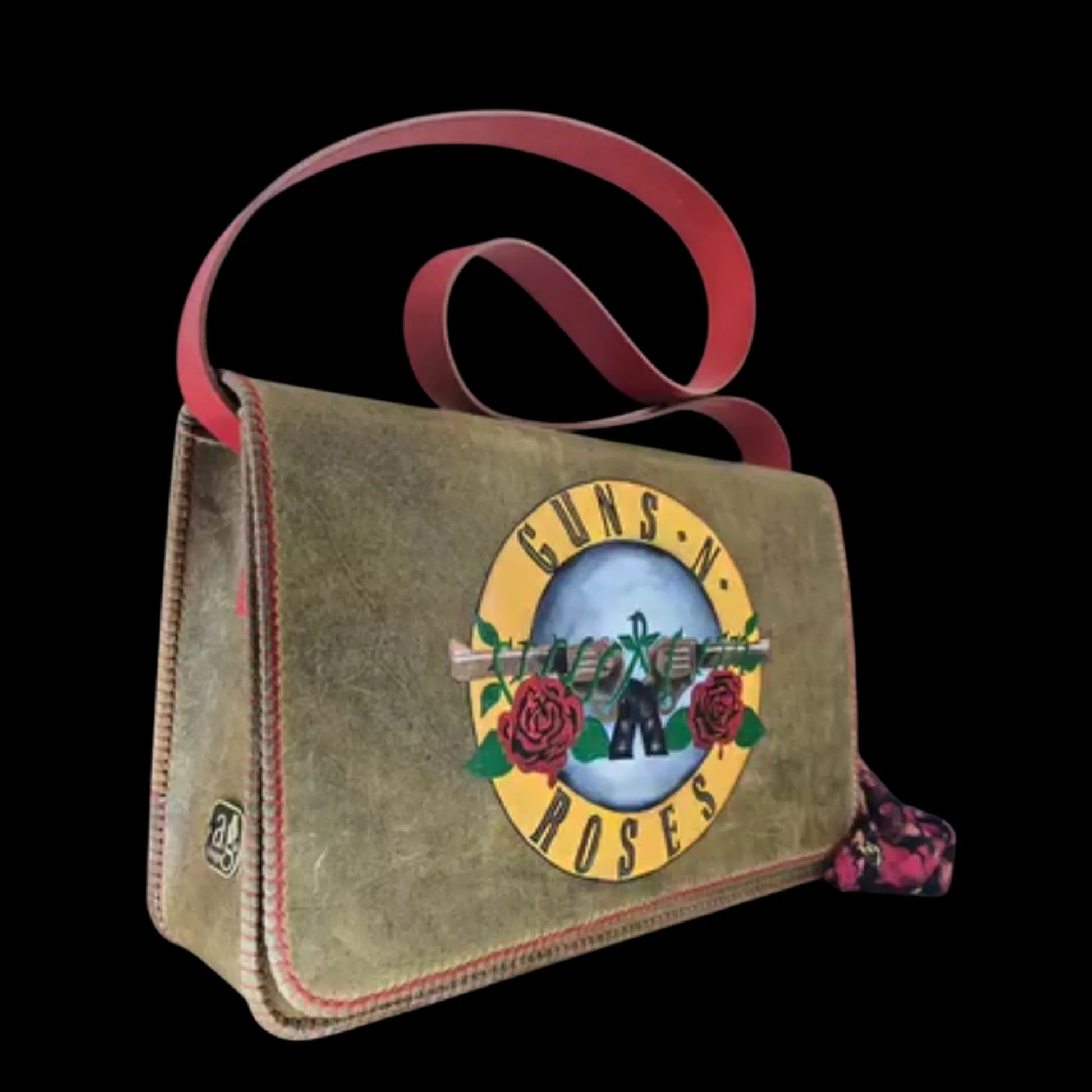 Handmade brown leather bag with a painted figure and emblem - AG Design, Arad, Romania