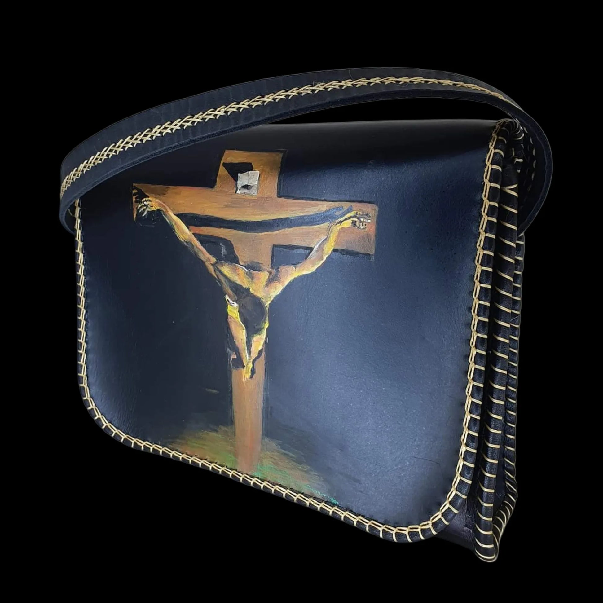 Handmade dark blue leather bag with an embossed figure - AG Design, Arad, Romania