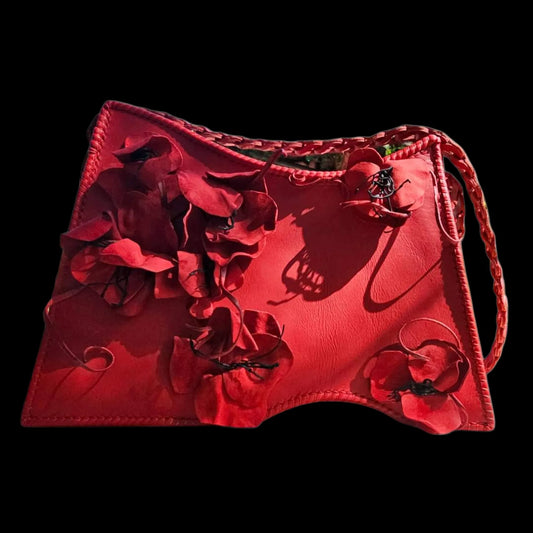 Handmade red leather bag with an embossed figure - AG Design, Arad, Romania