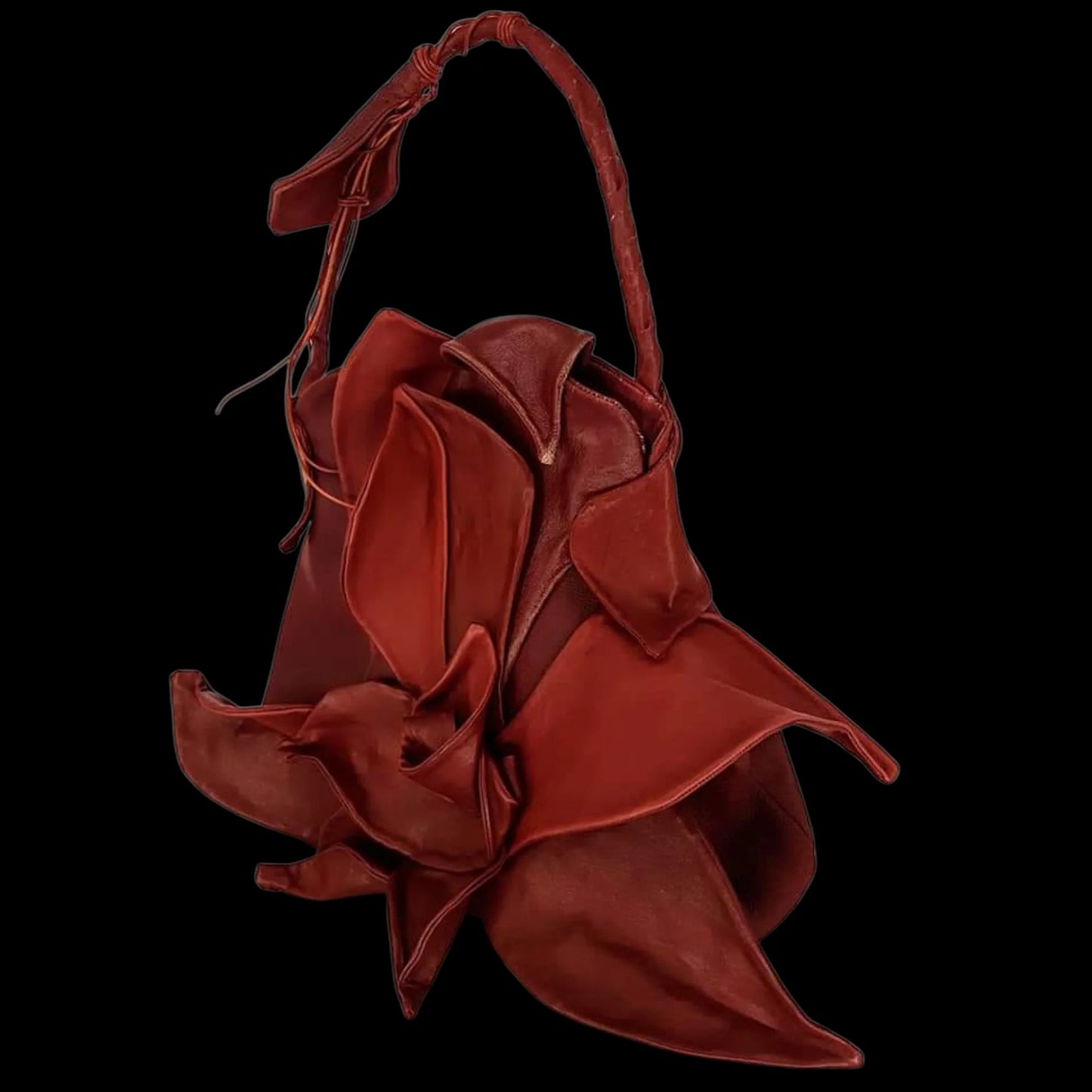 Handmade red leather bag with a sculpted flower - AG Design, Arad, Romania