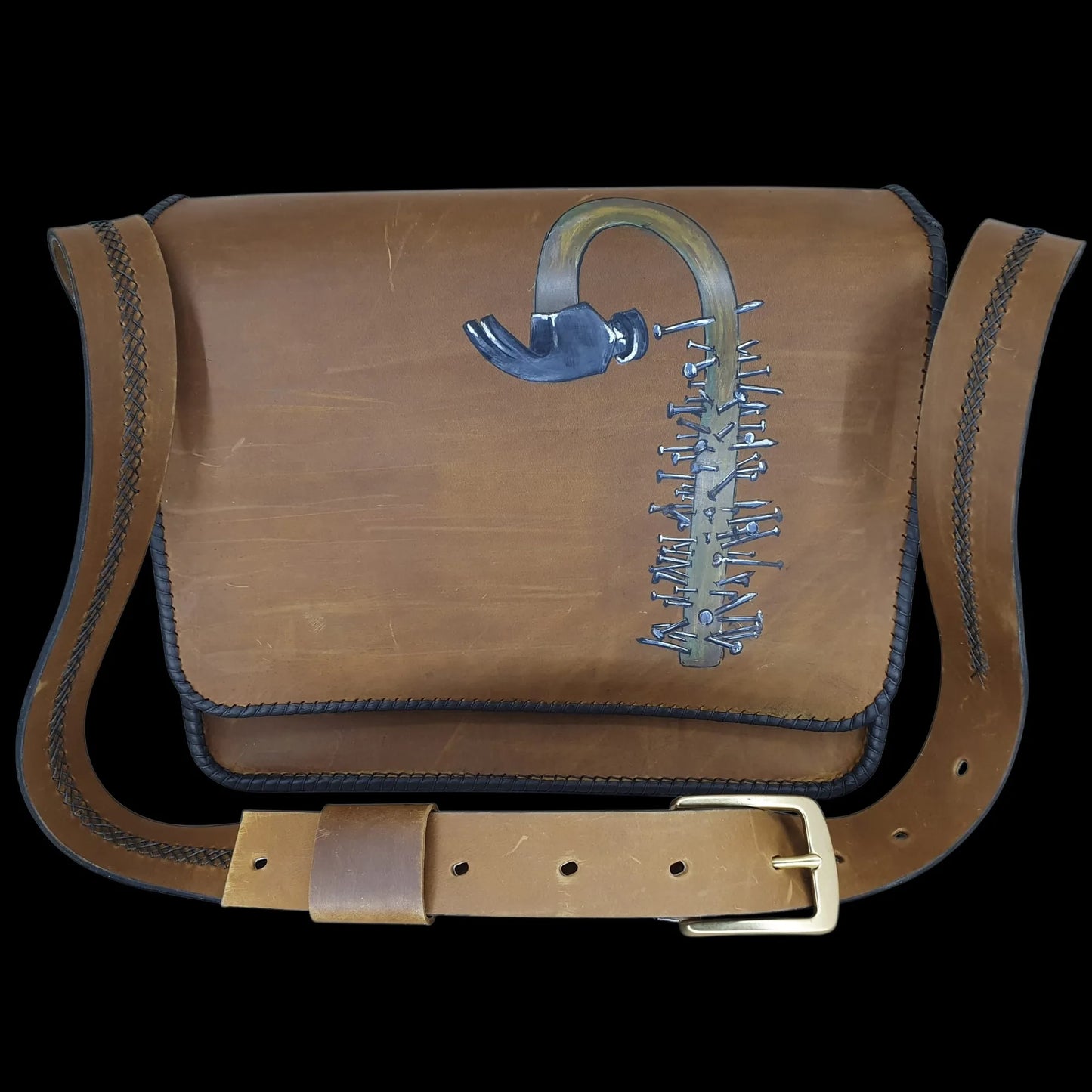 Handmade tan leather clutch with a sculpted flower - AG Design, Arad, Romania