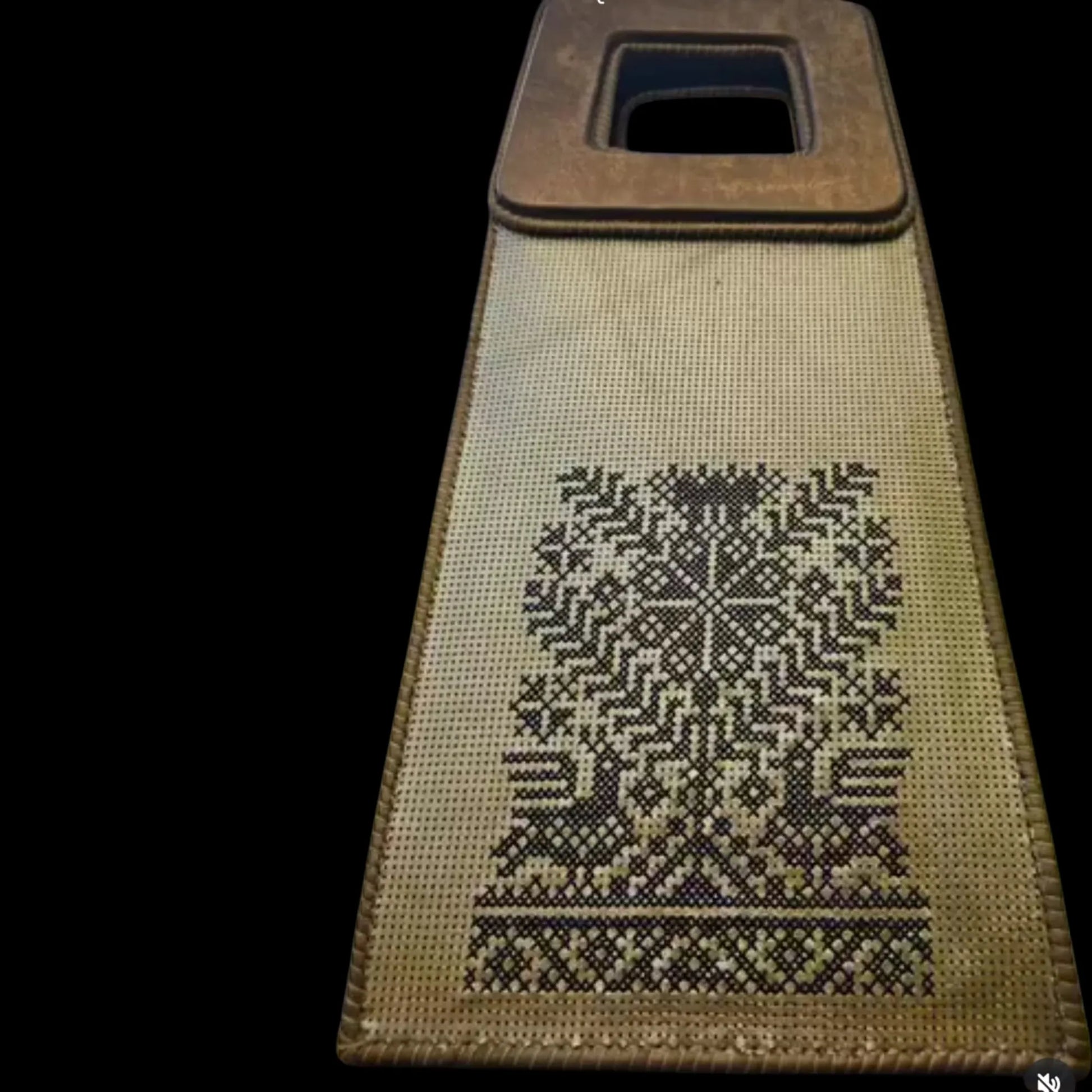 Handmade tan leather bag with ornamental stitching inspired by traditional Romanian embroidery - AG Design, Arad, Romania