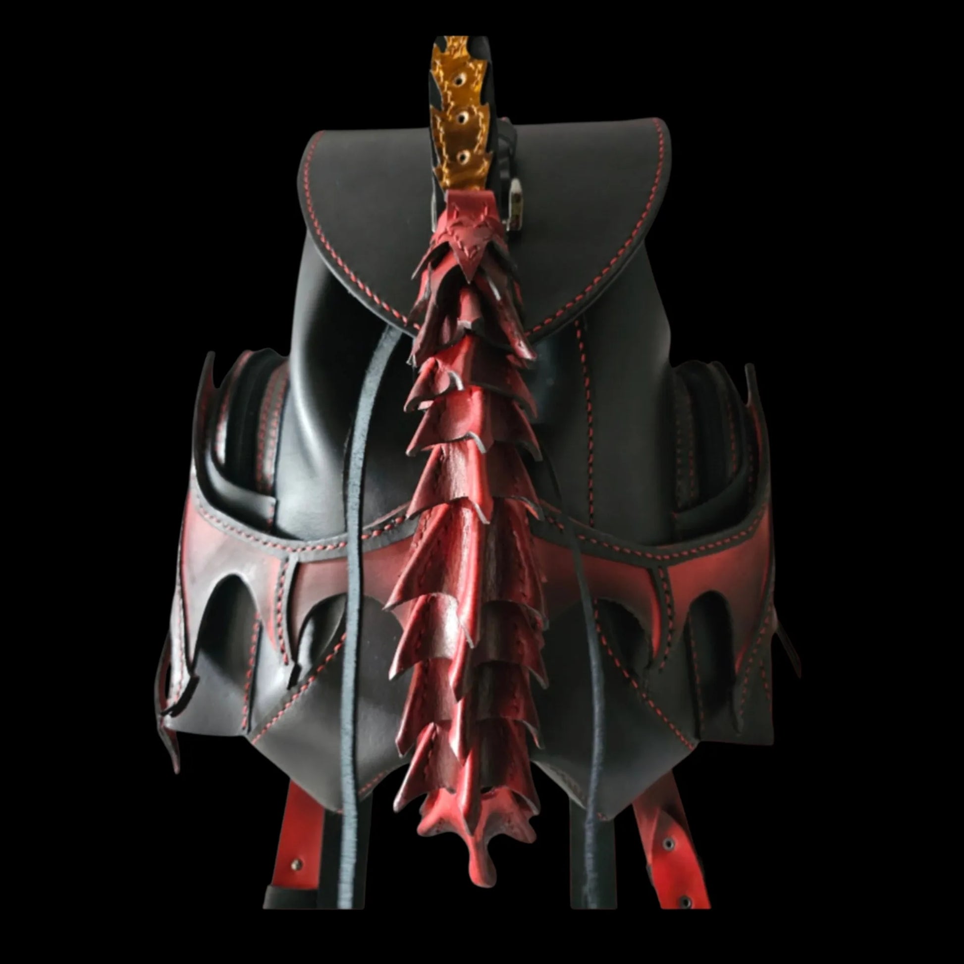 Handmade dark leather bag with colourful fringe and a painted figure - AG Design, Arad, Romania