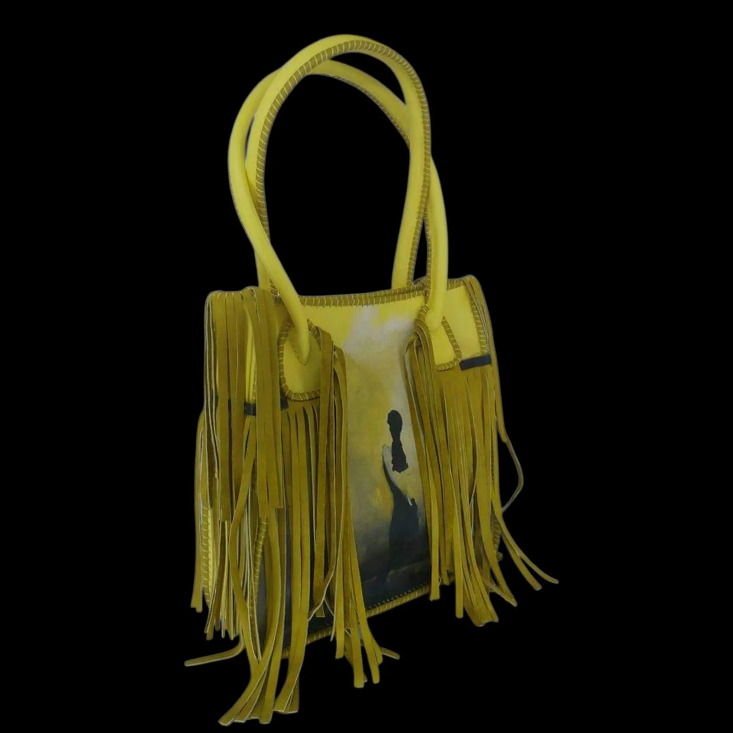 Handmade mustard leather bag with fringe - AG Design, Arad, Romania