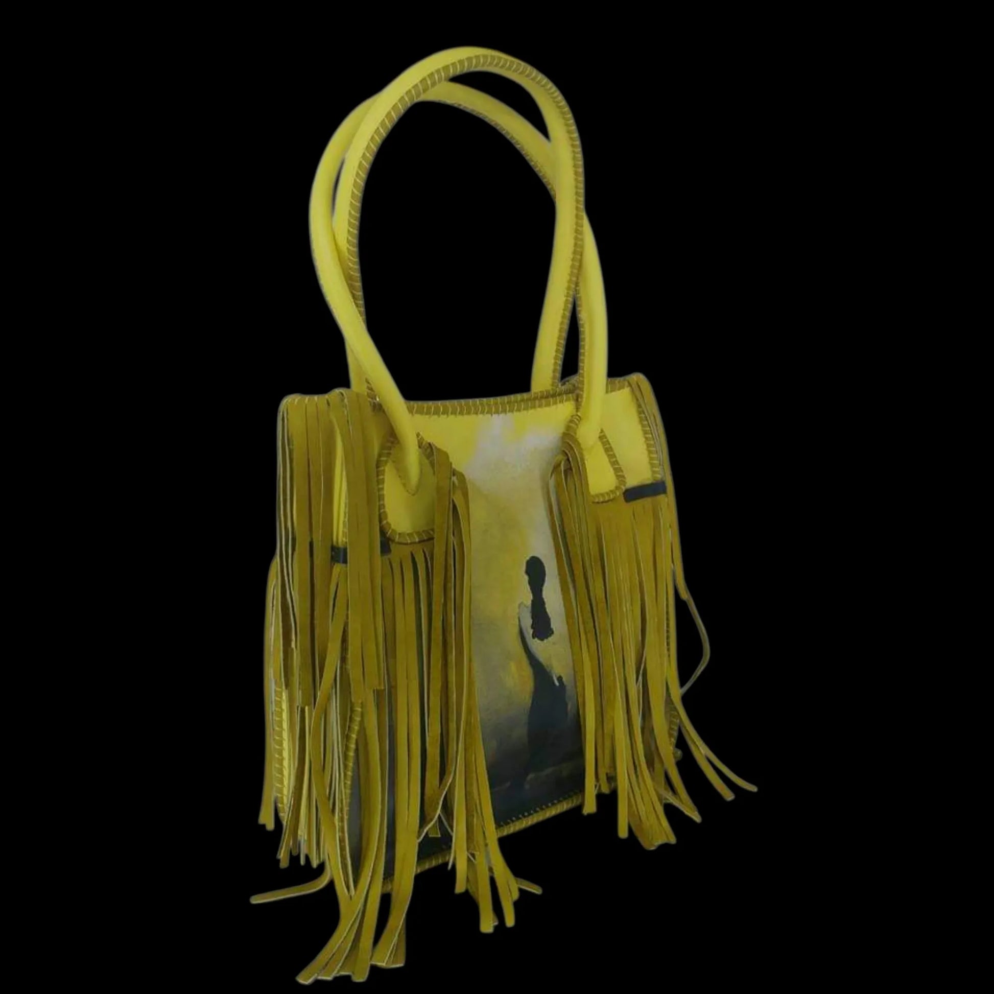 Handmade mustard leather bag with fringe - AG Design, Arad, Romania