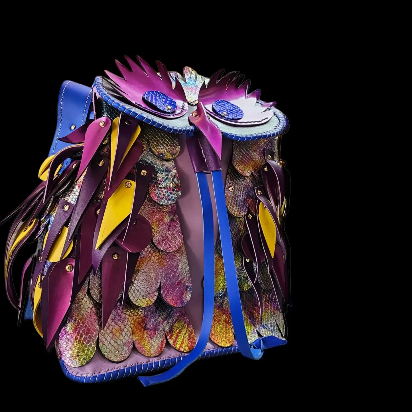 Handmade colourful leather bag with feathered fringe - AG Design, Arad, Romania