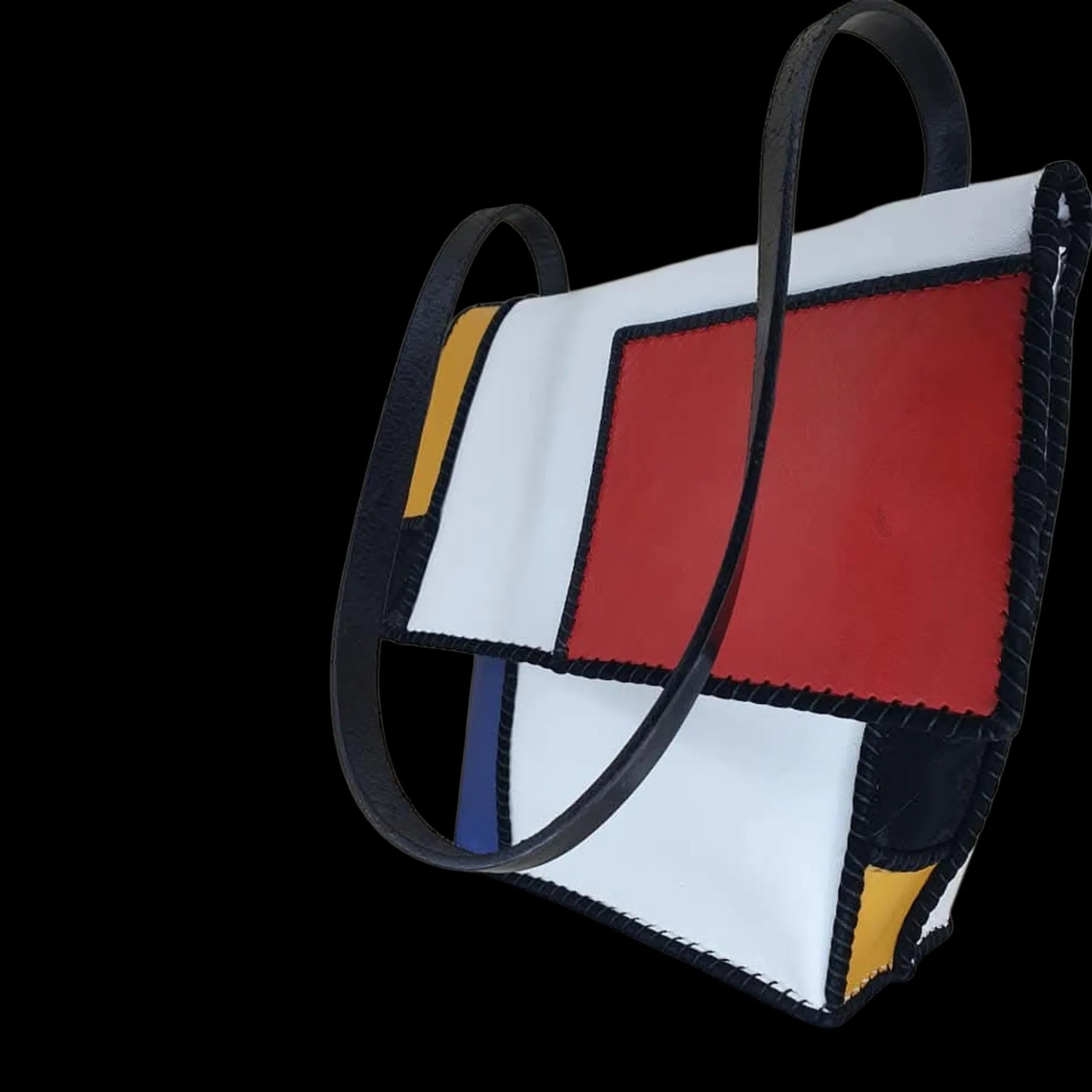 Handmade leather bag with a red, white and blue geometric design - AG Design, Arad, Romania