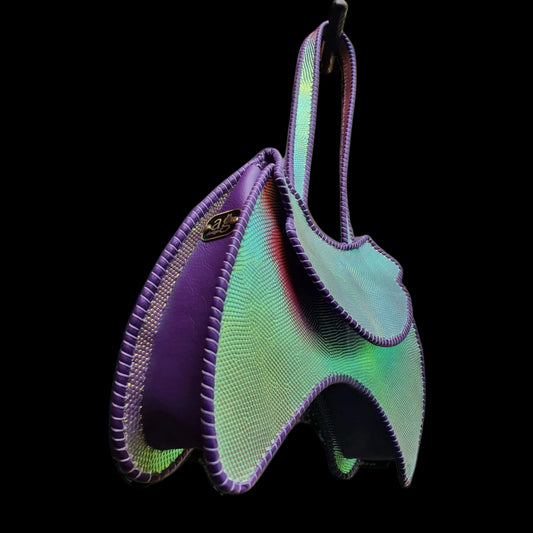 Handmade green iridescent sculptural leather bag - AG Design, Arad, Romania