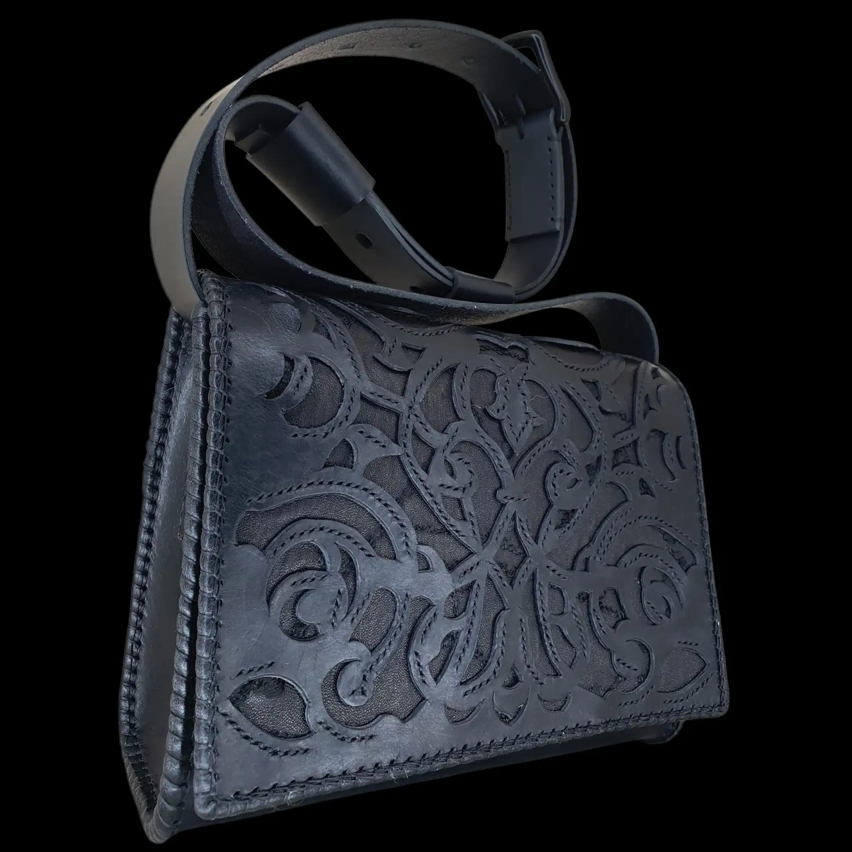 Handmade grey leather bag with sculpted relief decoration - AG Design, Arad, Romania