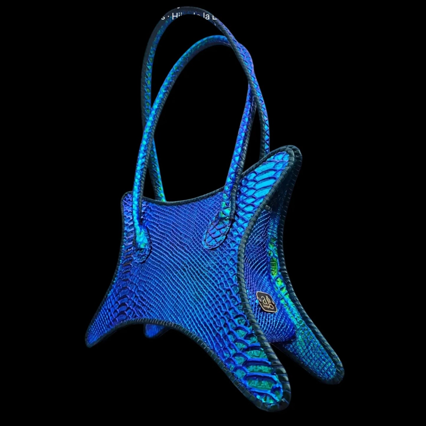 Handmade blue leather handbag with iridescent blue-green scale-textured leather - AG Design, Arad, Romania