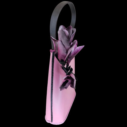Handmade pink leather bucket bag with a sculpted leather magnolia flower - AG Design, Arad, Romania