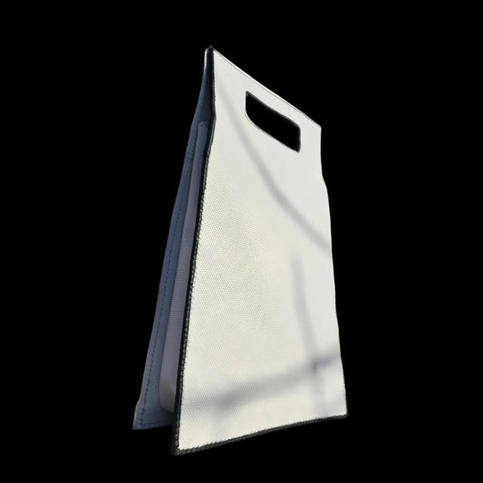 Handmade white leather handbag with a tall flat minimalist form in fine white leather - AG Design, Arad, Romania