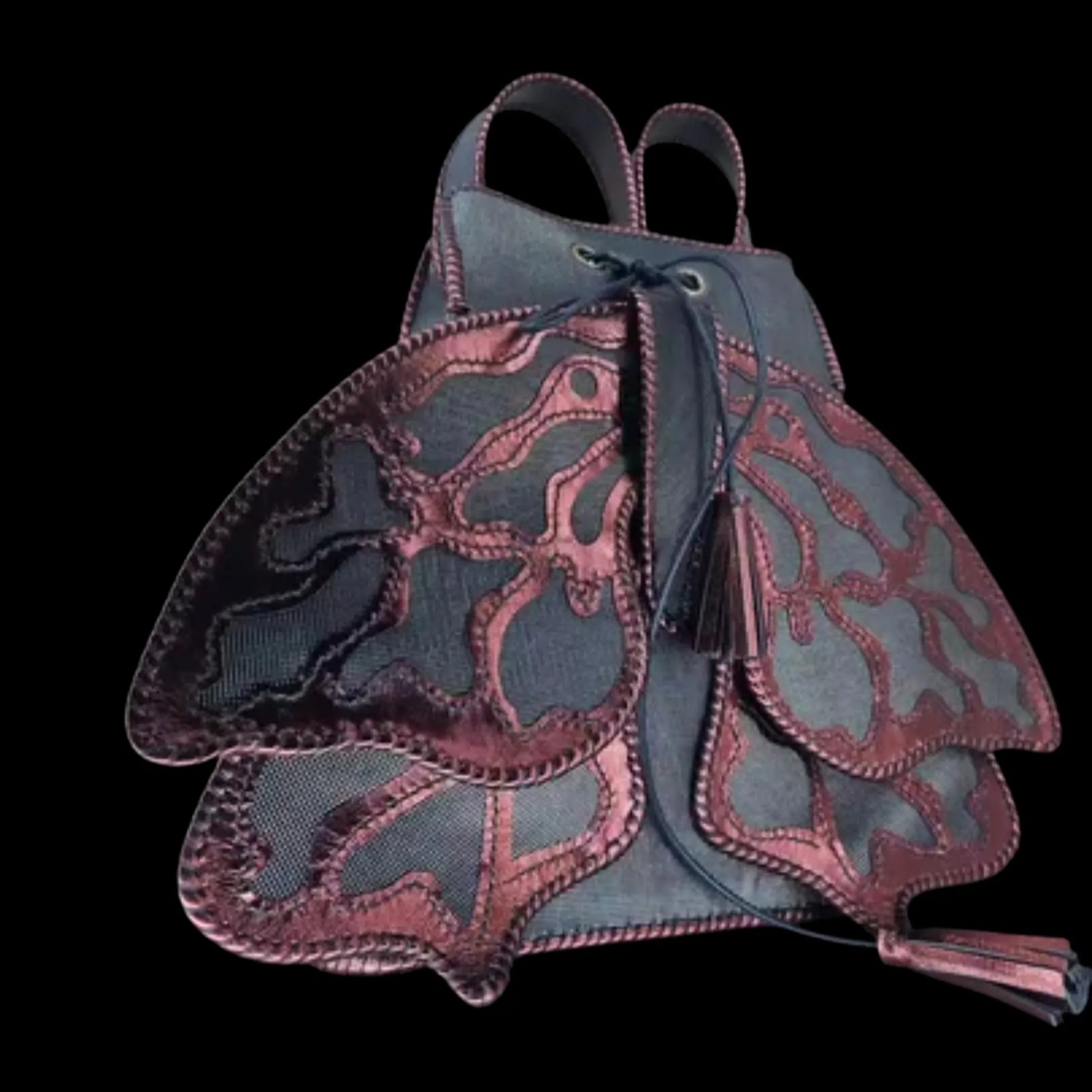 Handmade red leather bag with a sculpted moth - AG Design, Arad, Romania