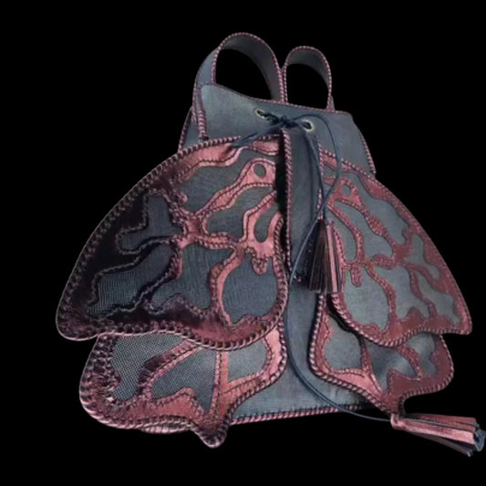 Handmade red leather bag with a sculpted moth - AG Design, Arad, Romania