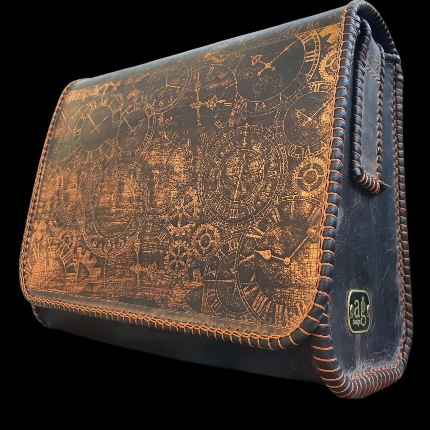 Handmade brown leather bag with an all-over embossed pattern - AG Design, Arad, Romania