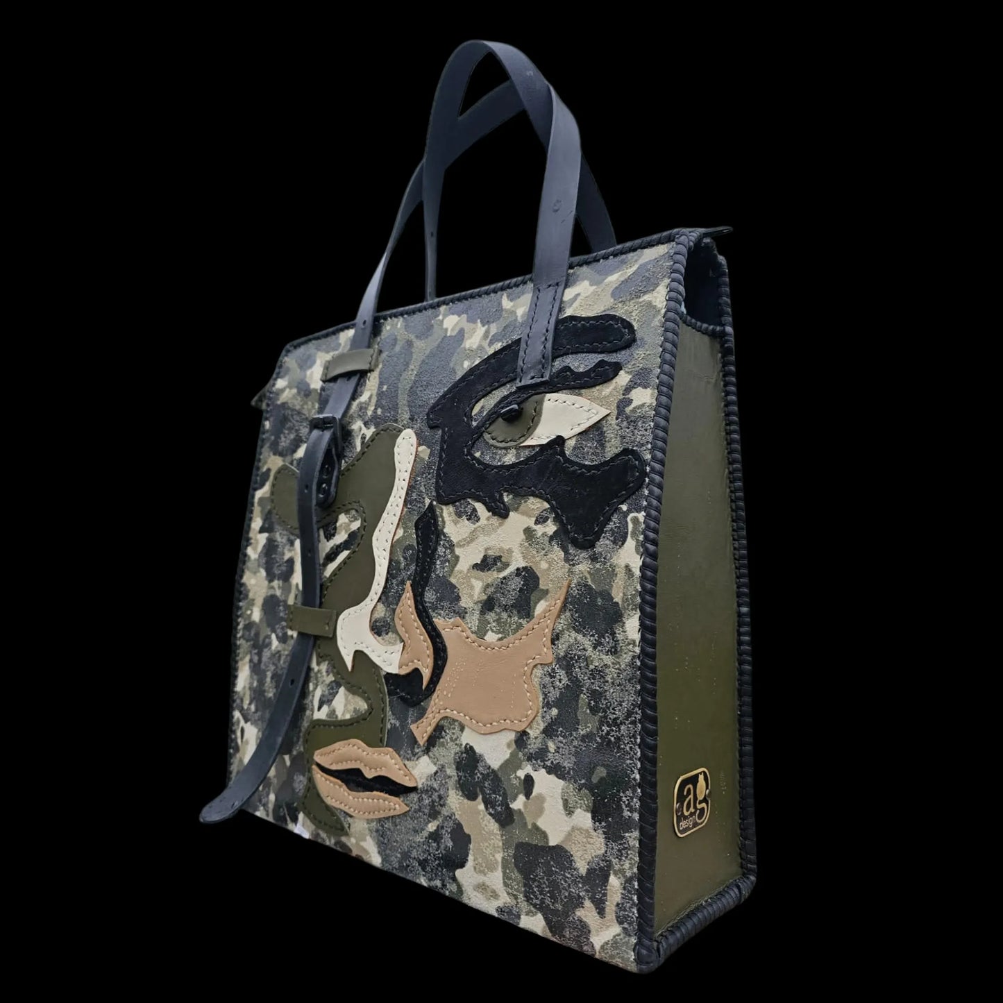 Handmade grey camouflage-pattern leather bag - AG Design, Arad, Romania